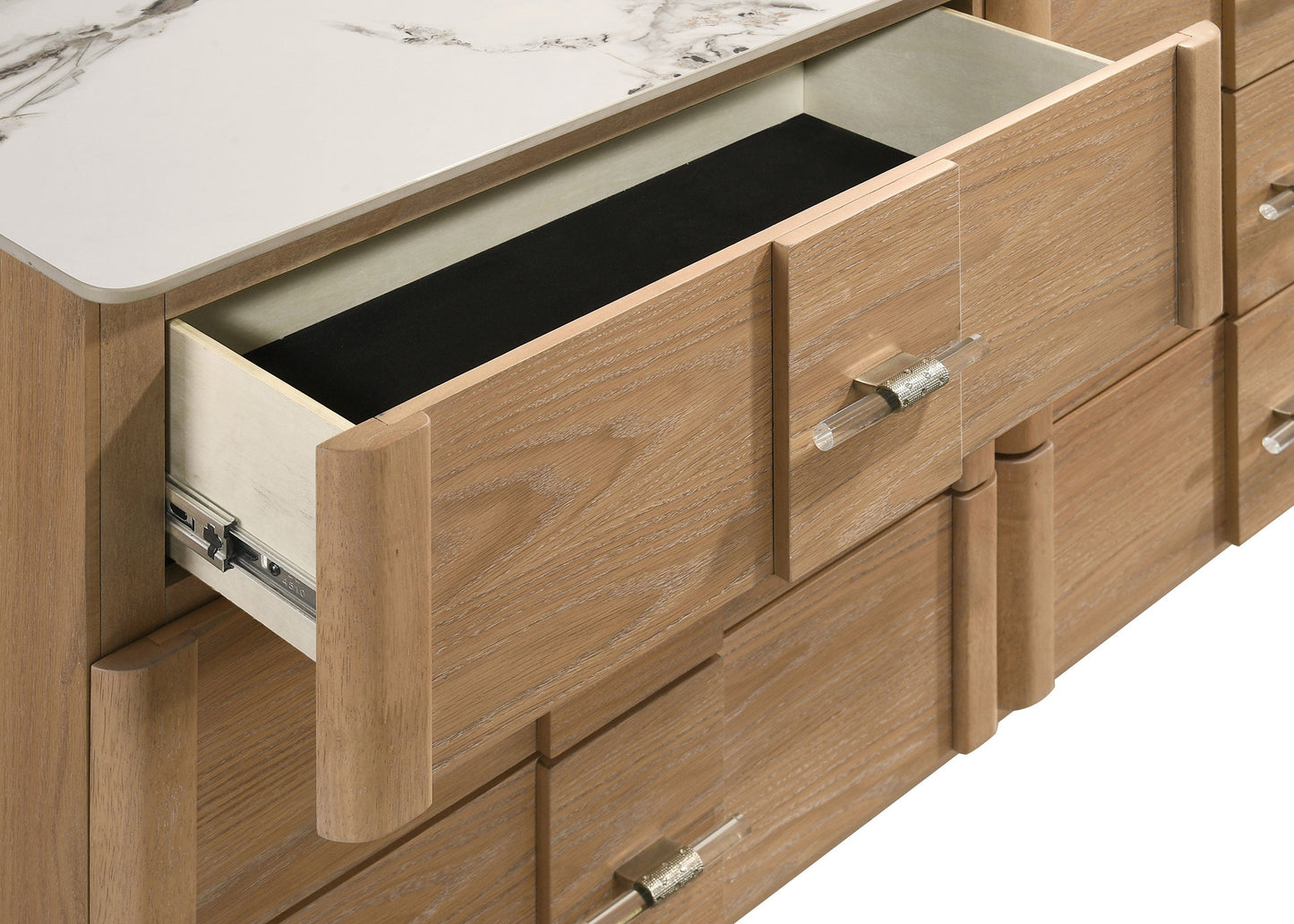 Leanne 6-drawer Sinter Stone Top Dresser and Mirror Light Oak