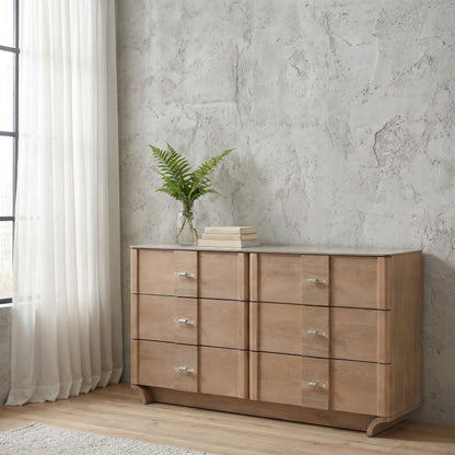 Leanne 6-drawer Sinter Stone Top Dresser Cabinet Light Oak