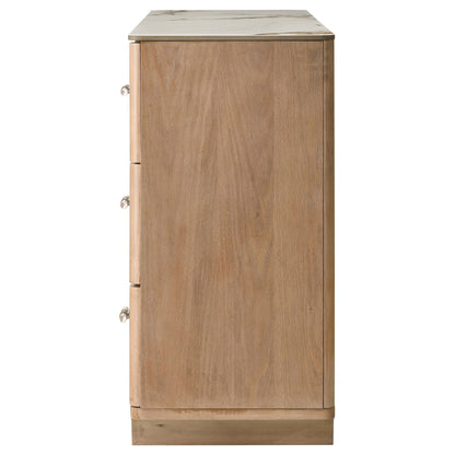 Leanne 6-drawer Sinter Stone Top Dresser Cabinet Light Oak