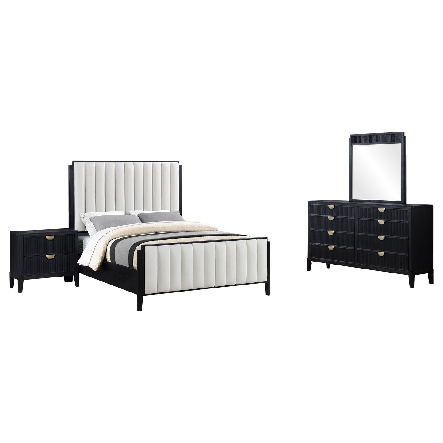 Brookmead 4-piece Upholstered Eastern King Bedroom Set Black