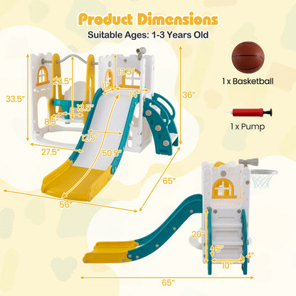 7-in-1 Toddler Swing and Slide Set L-shaped with Ladder and Basketball Hoop