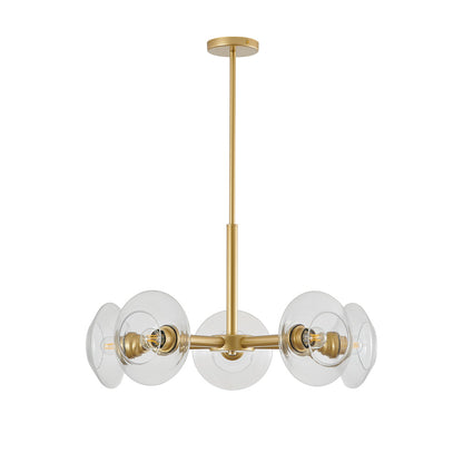 Gold Sputnik Chandelier | Mid-Century Modern Pendant Light with Clear Glass Shades for Dining Room, Living Room & Kitchen