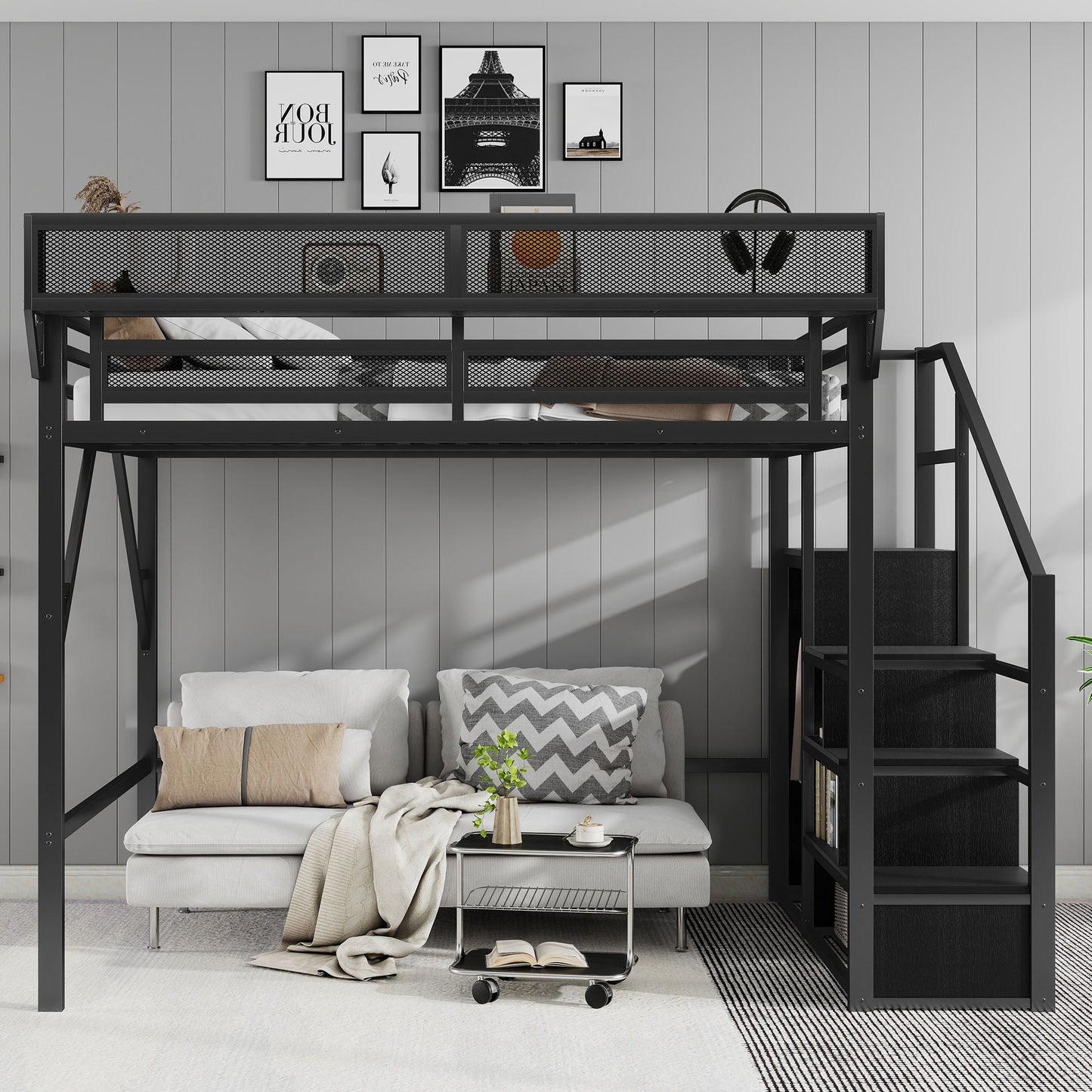 Loft Bed With Storage Shelves, Wardrobe
