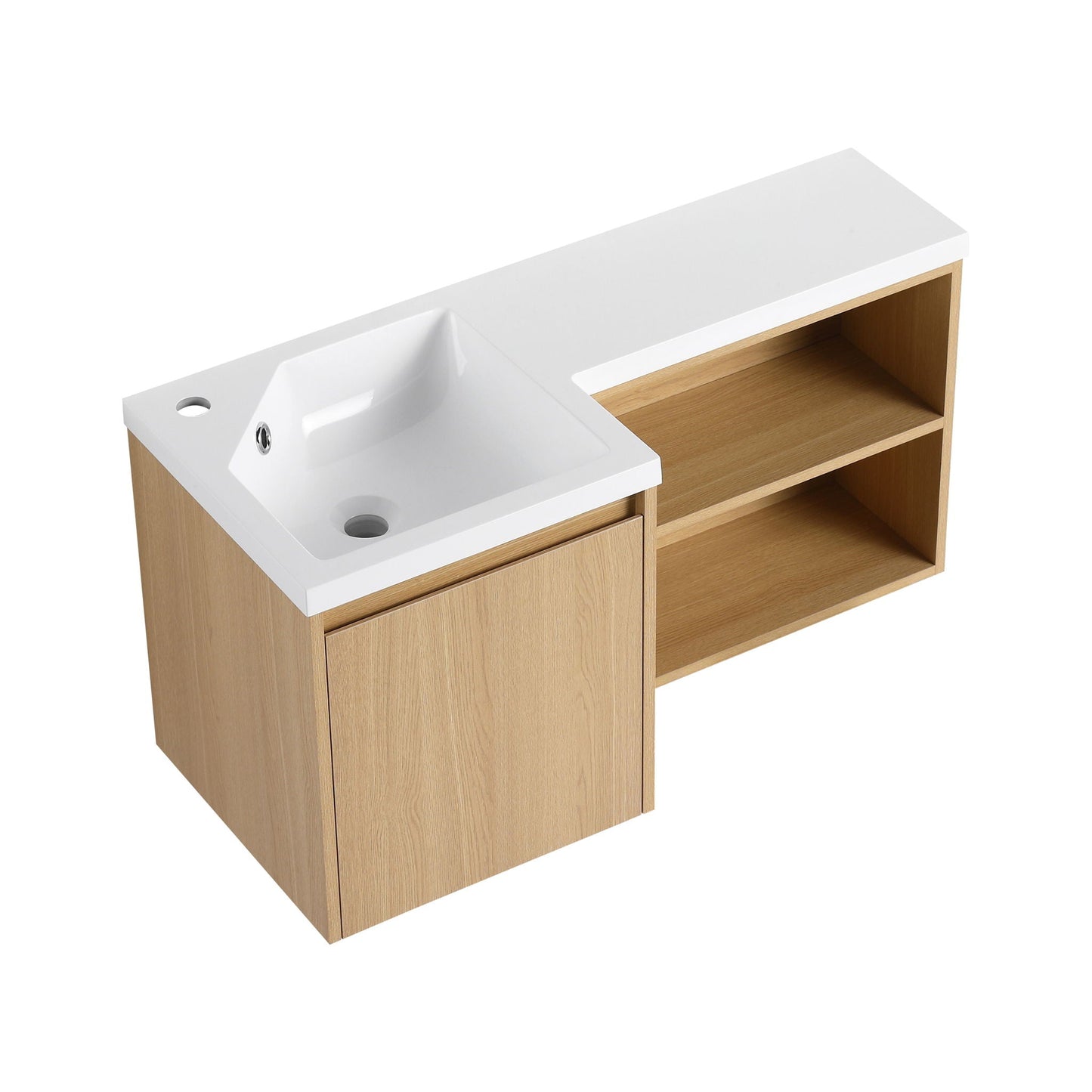 L-Shaped Wall Mounte Floating Bathroom Vanity With Integrated Sink