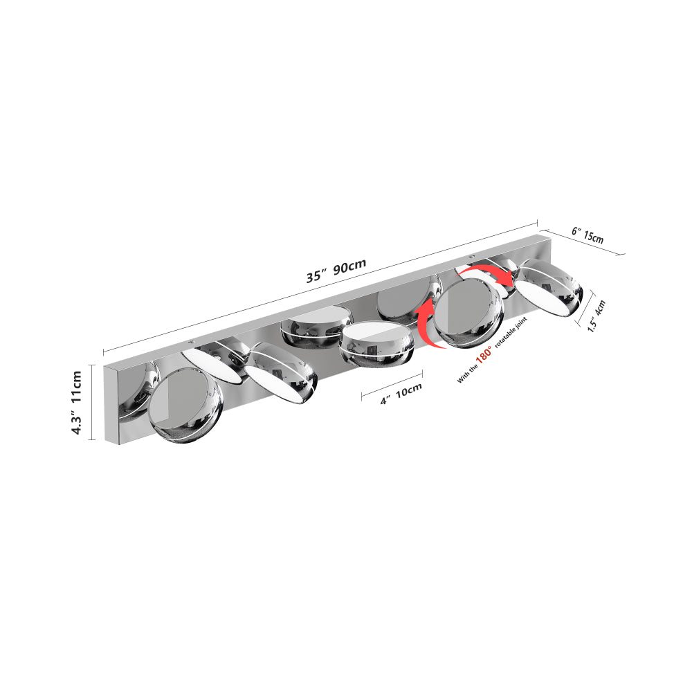 Modern Chrome LED Vanity Light Bar | 3/4/5/6-Light Bathroom Fixture over Mirror for Makeup & Daily Use