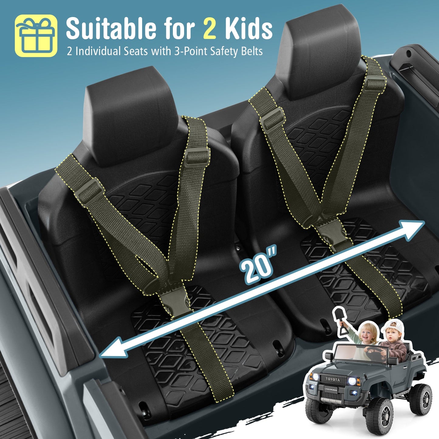 24V 2 Seater Ride on Car 4WD/2WD Switchable for Kids with Remote for Ages 3+