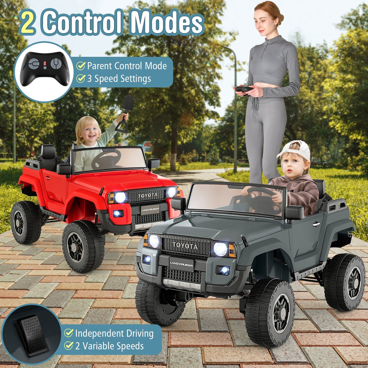 24V 2 Seater Ride on Car 4WD/2WD Switchable for Kids with Remote for Ages 3+