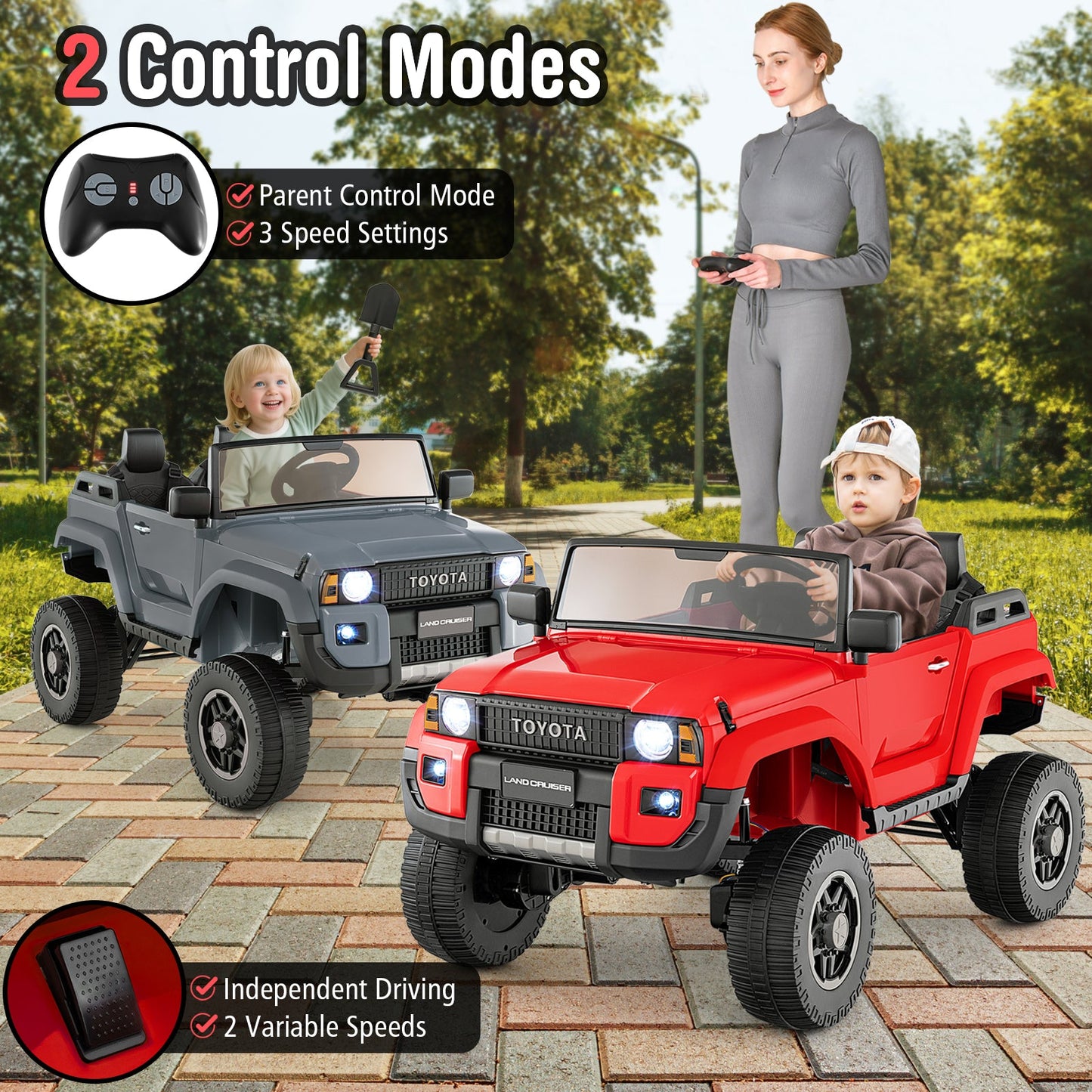 24V 2 Seater Ride on Car 4WD/2WD Switchable for Kids with Remote for Ages 3+