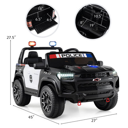 24V 2-Seater Ride on Police Car 4WD Chevrolet with Megaphone and LED Flashing Lights-Black