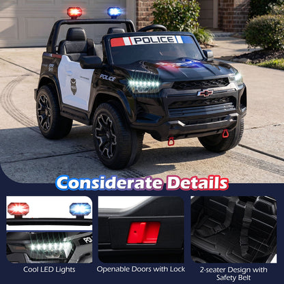 24V 2-Seater Ride on Police Car 4WD Chevrolet with Megaphone and LED Flashing Lights-Black