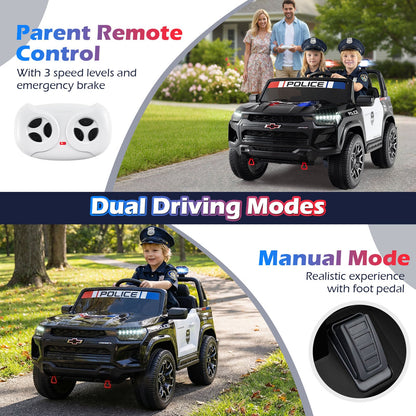 24V 2-Seater Ride on Police Car 4WD Chevrolet with Megaphone and LED Flashing Lights-Black