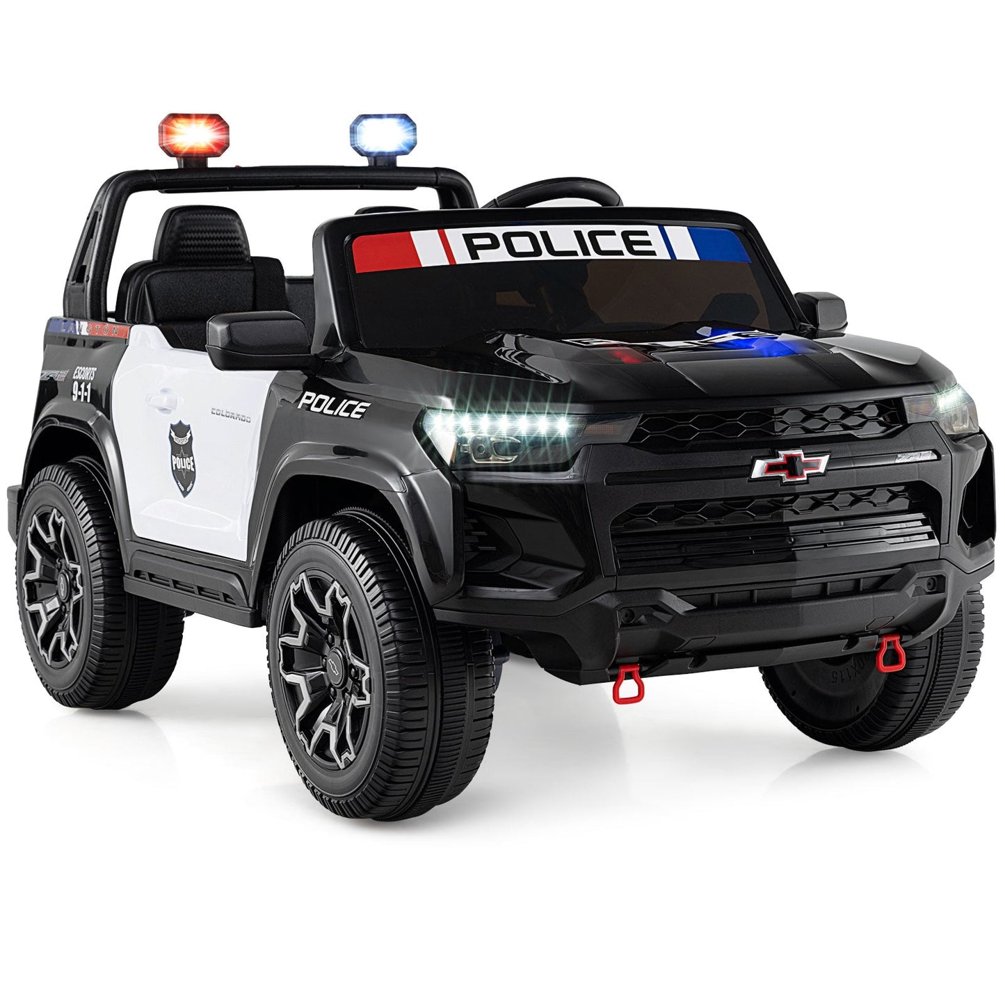 24V 2-Seater Ride on Police Car 4WD Chevrolet with Megaphone and LED Flashing Lights-Black