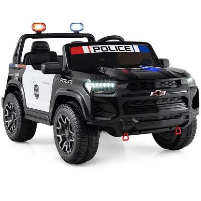 24V 2-Seater Ride on Police Car 4WD Chevrolet with Megaphone and LED Flashing Lights-Black