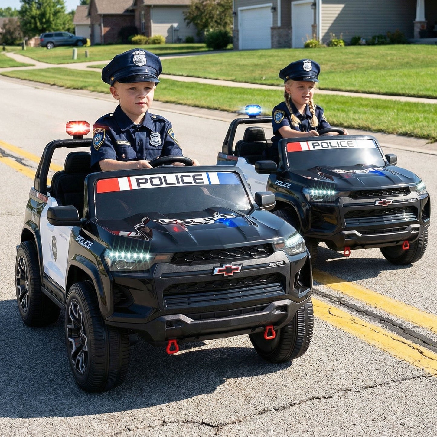 24V 2-Seater Ride on Police Car 4WD Chevrolet with Megaphone and LED Flashing Lights-Black