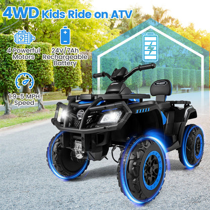 24V Kids ATV 2-Seater with 4 Motors with LED Lights and Music