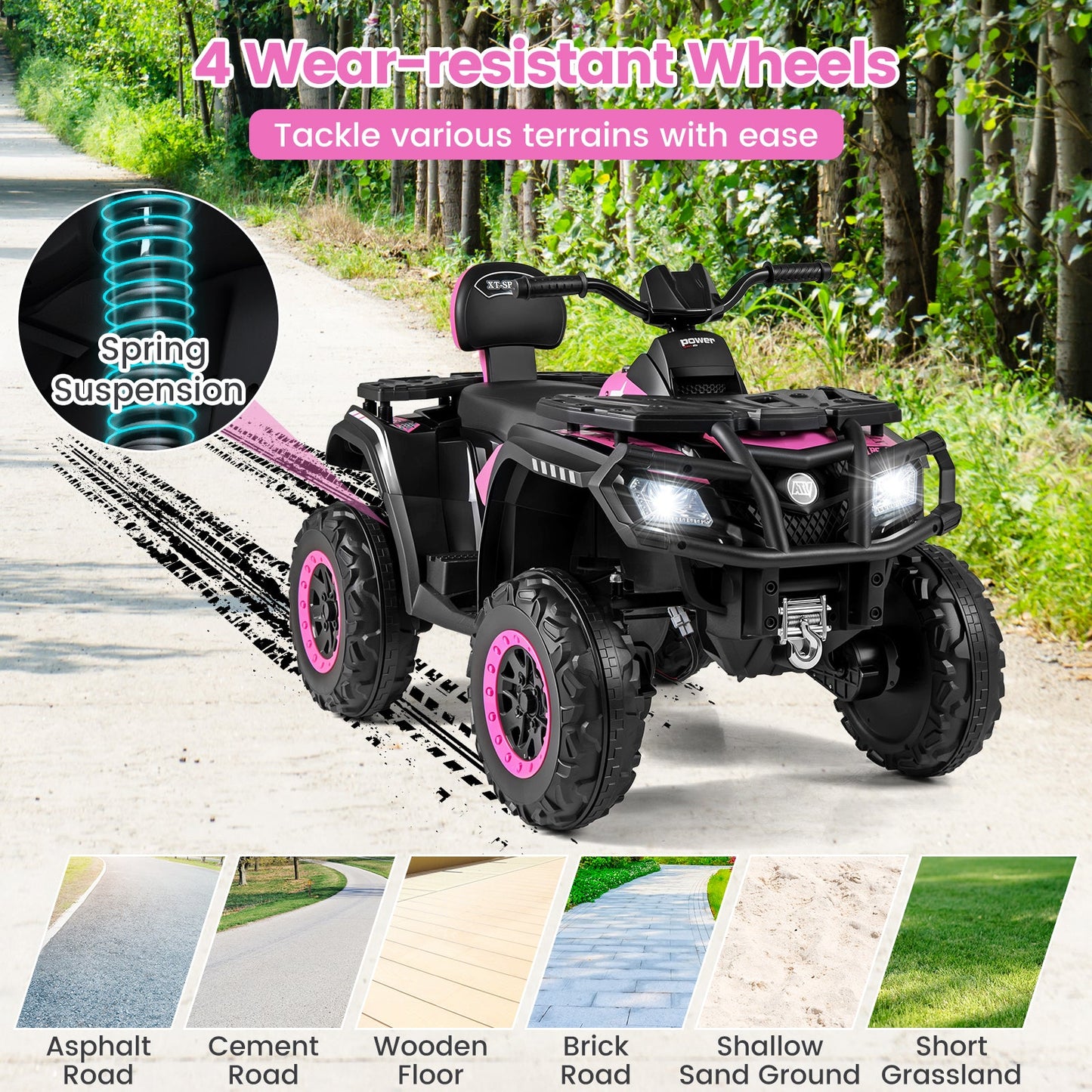 24V Kids ATV 2-Seater with 4 Motors with LED Lights and Music