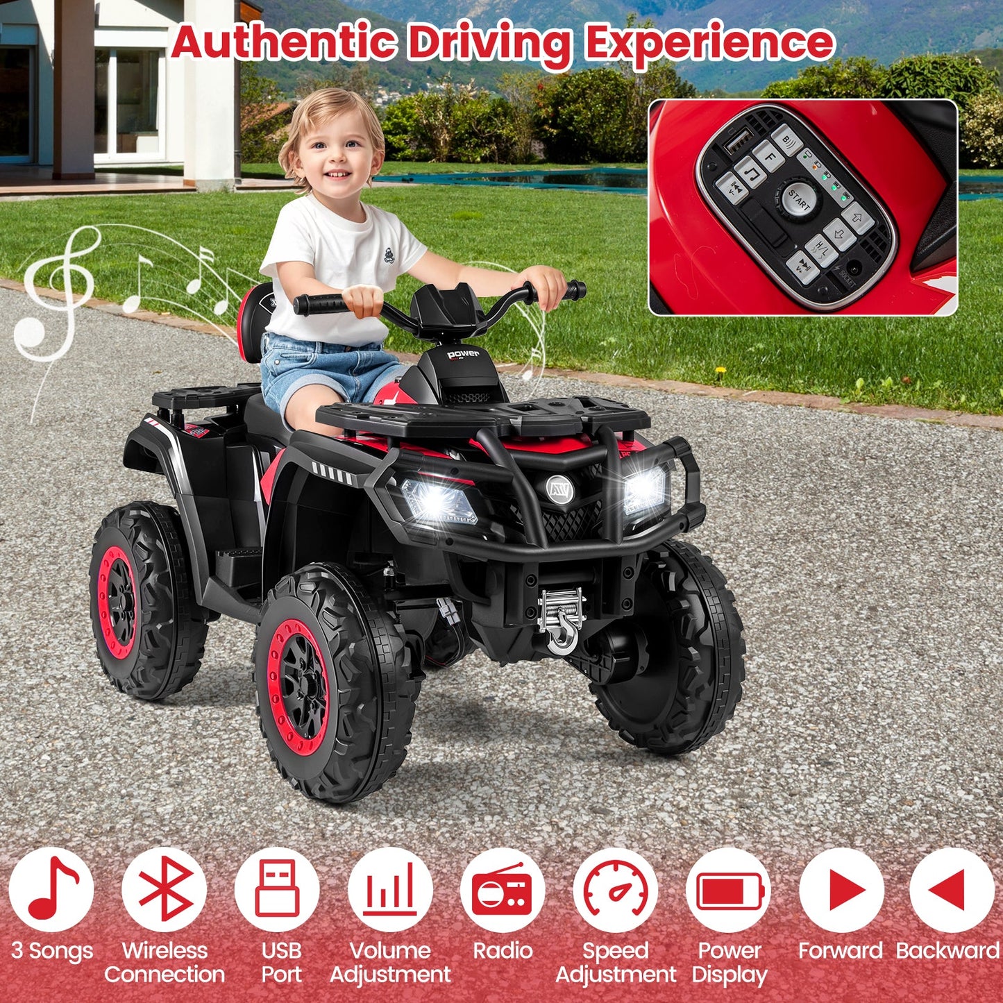 24V Kids ATV 2-Seater with 4 Motors with LED Lights and Music