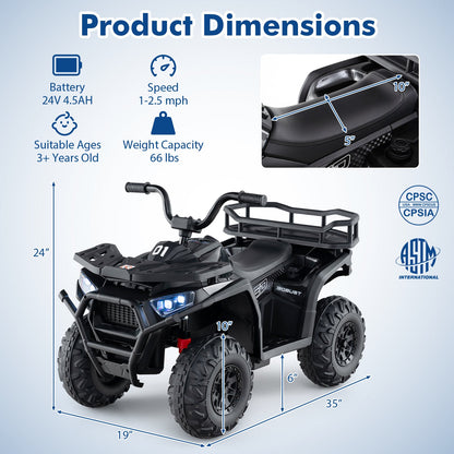 24V Kids Ride on Electric ATV Quad Car with Realistic Sounds and LED Lights