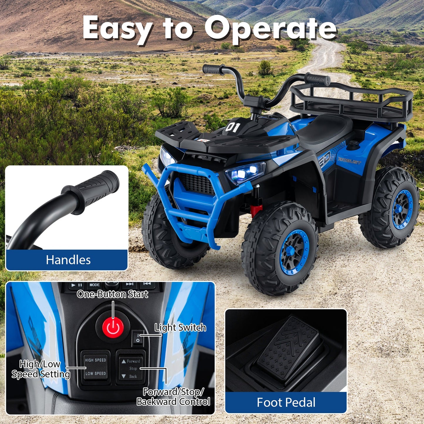24V Kids Ride on Electric ATV Quad Car with Realistic Sounds and LED Lights