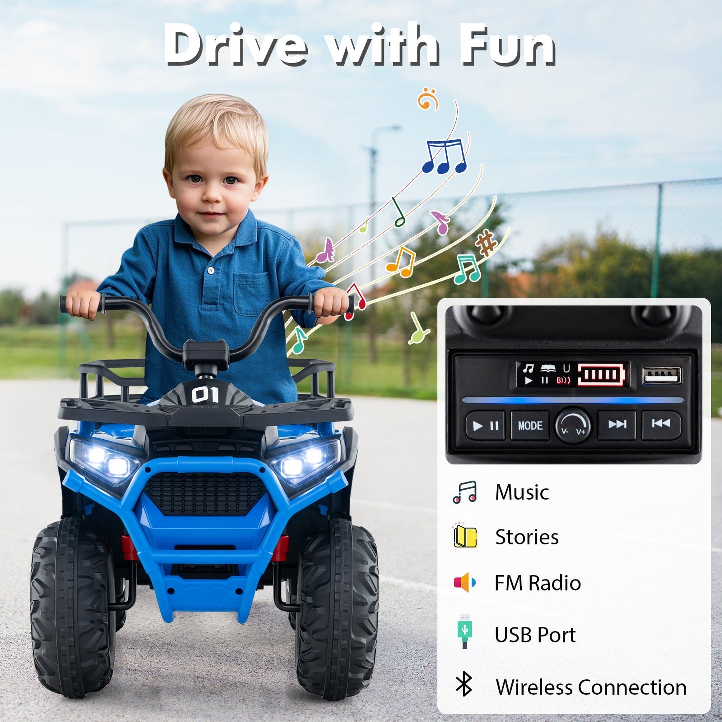 24V Kids Ride on Electric ATV Quad Car with Realistic Sounds and LED Lights