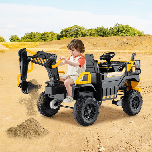 24V Ride On Excavator 4WD 2-Seater with Remote Control and Digging Arm-Yellow
