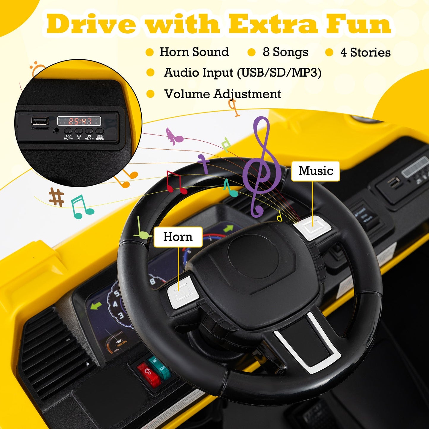 24V Ride On Excavator 4WD 2-Seater with Remote Control and Digging Arm-Yellow
