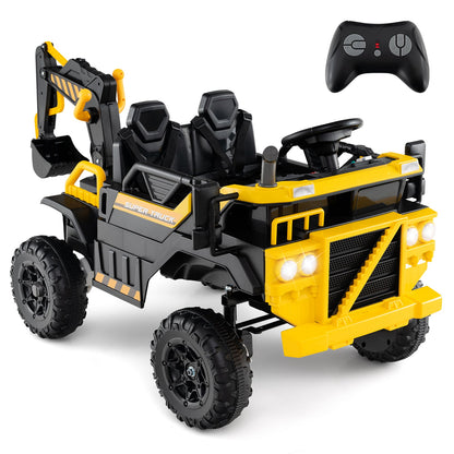 24V Ride On Excavator 4WD 2-Seater with Remote Control and Digging Arm-Yellow