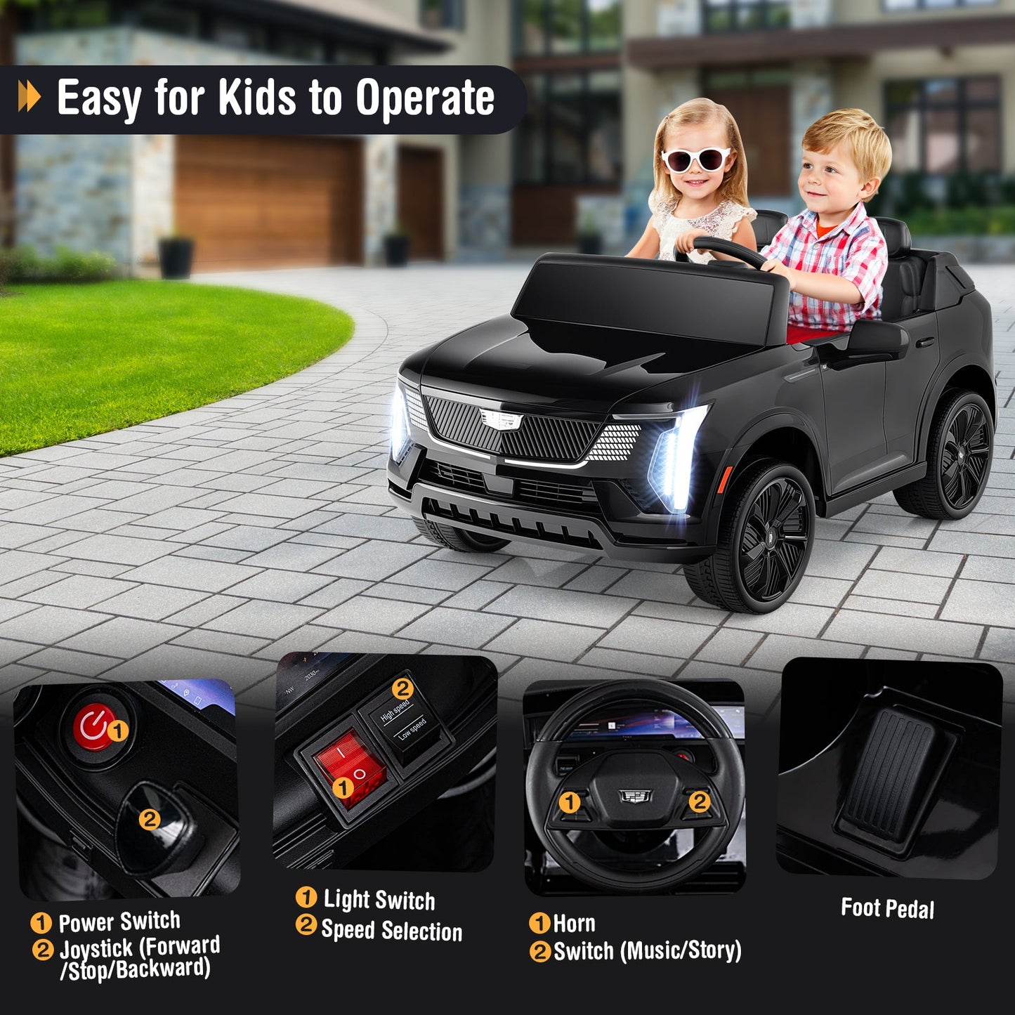 24V Ride on Truck 2-Seater Licensed Cadillac with Remote Control