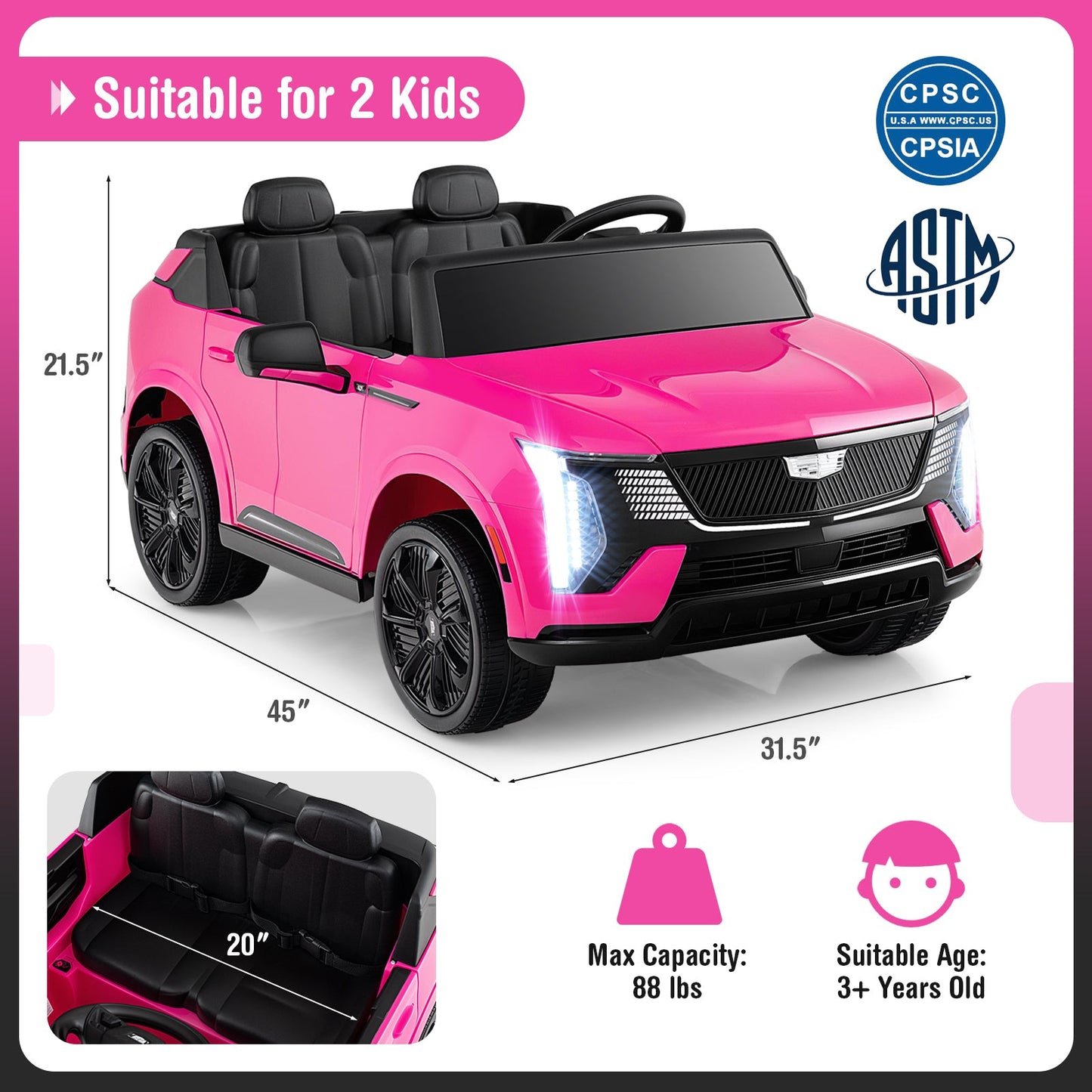 24V Ride on Truck 2-Seater Licensed Cadillac with Remote Control