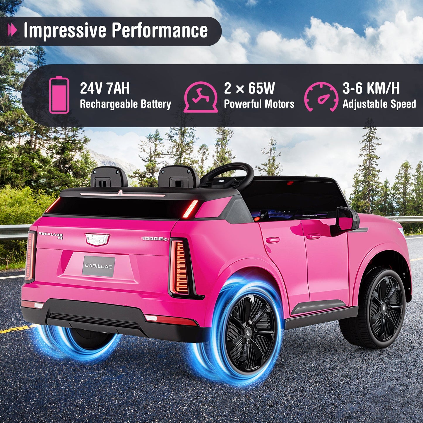 24V Ride on Truck 2-Seater Licensed Cadillac with Remote Control