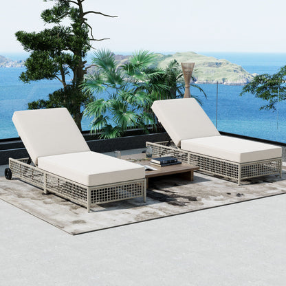 Outdoor Lounge Chair With 5 Position Backrest With Cushion And Wheels