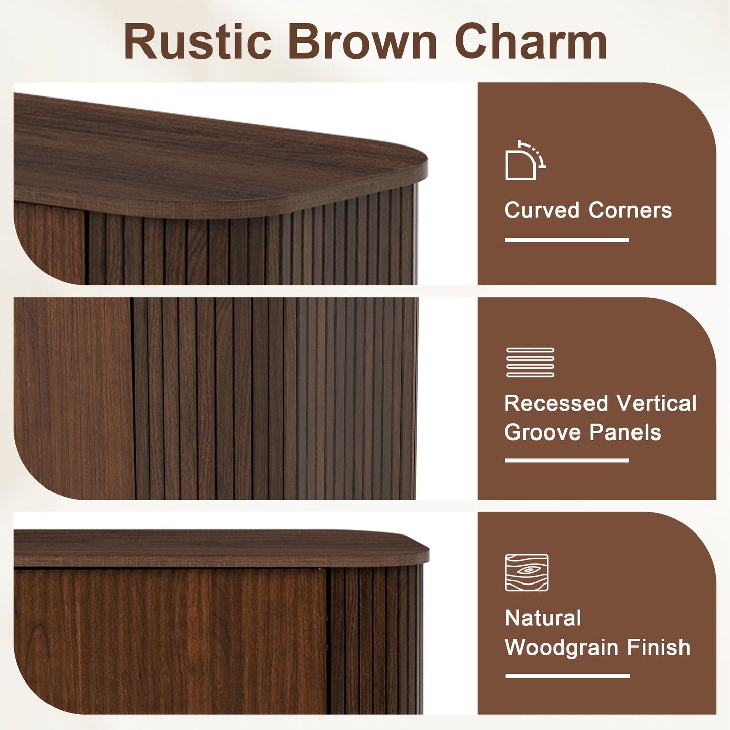 70" TV Stand With Ample Storage, Curved Corners - Dark Brown