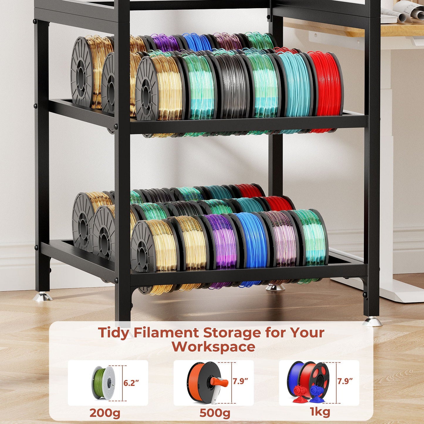 3D Printer Stand With Filament Storage, T-Type Holder, Built In Power Panelб Open Frame Printer Workstation - Black
