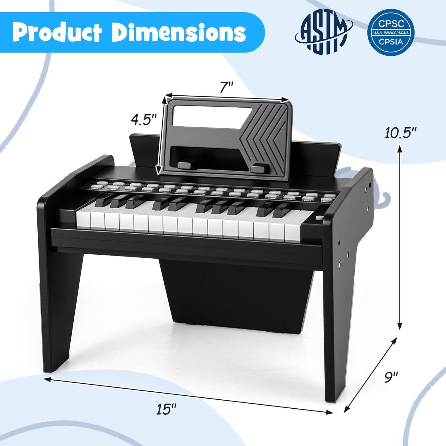 25 Keys Kids Piano Keyboard with Adjustable Speed and Volume