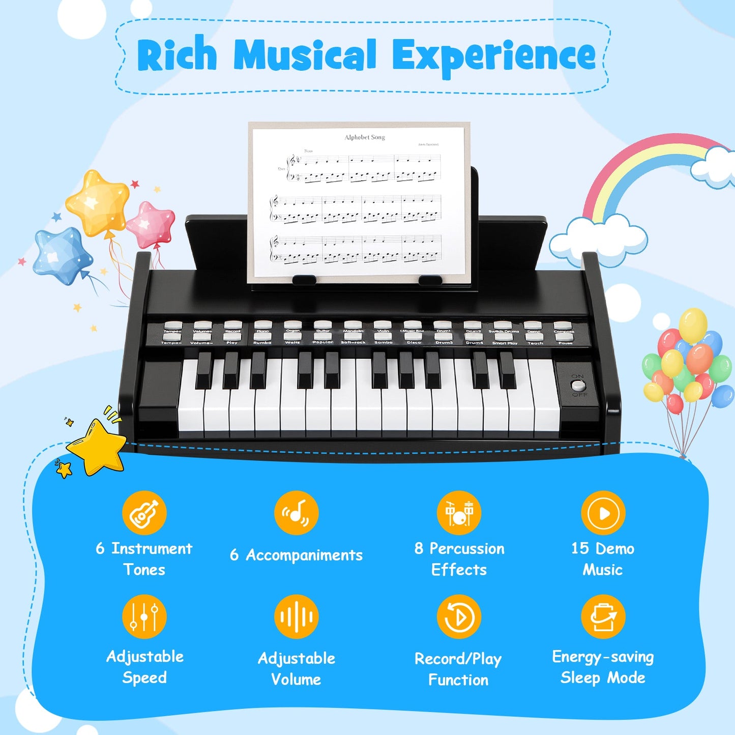 25 Keys Kids Piano Keyboard with Adjustable Speed and Volume