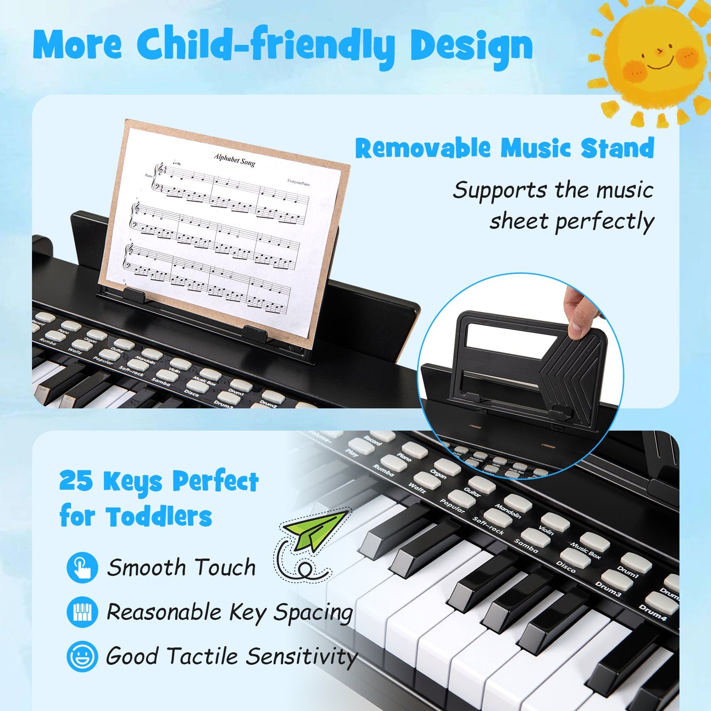 25 Keys Kids Piano Keyboard with Adjustable Speed and Volume