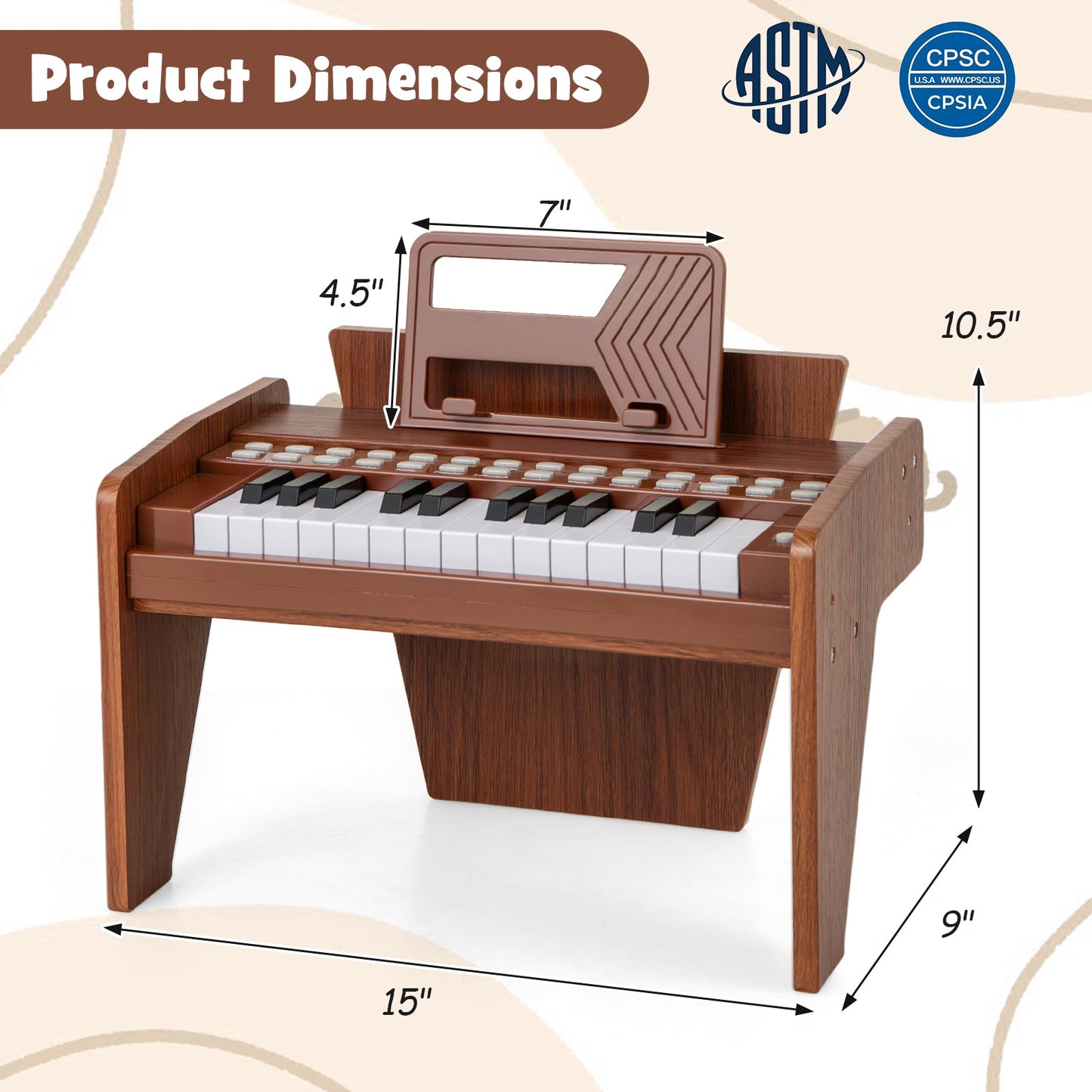 25 Keys Kids Piano Keyboard with Adjustable Speed and Volume