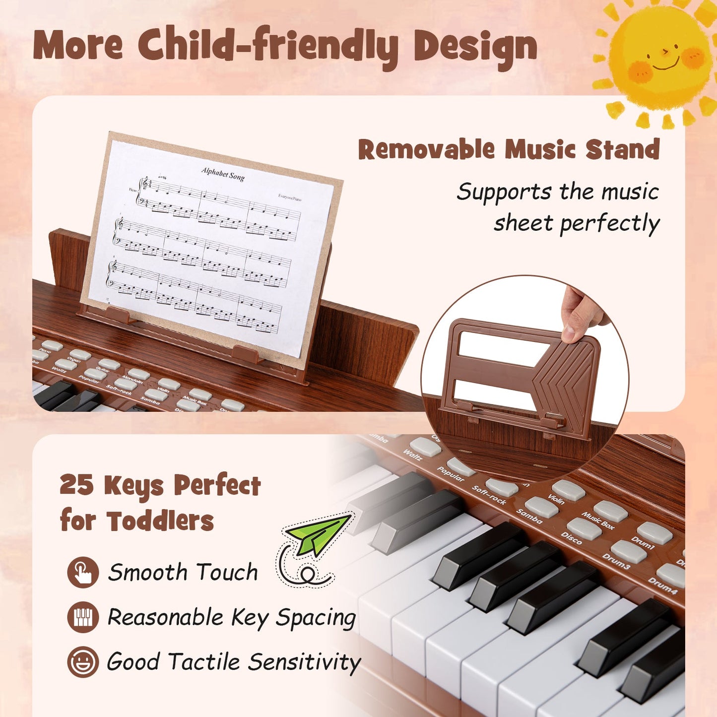 25 Keys Kids Piano Keyboard with Adjustable Speed and Volume