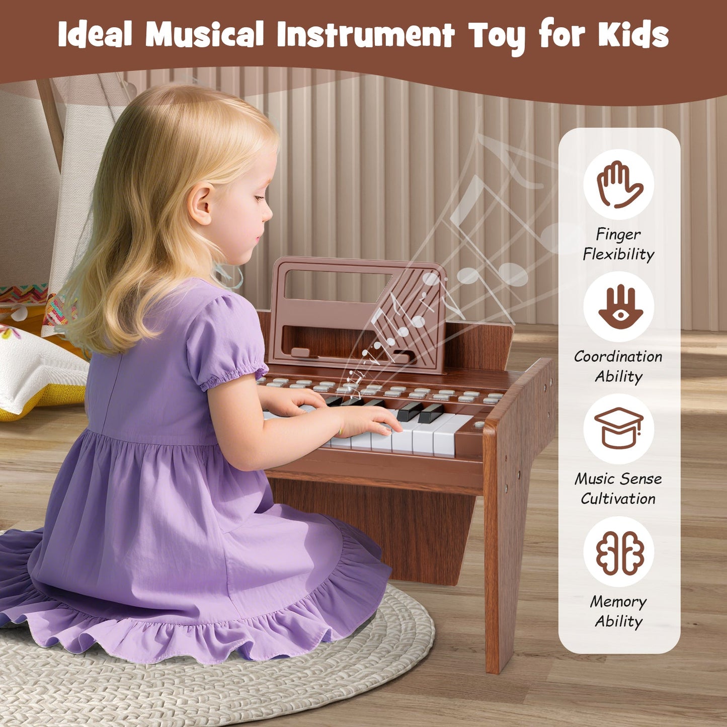 25 Keys Kids Piano Keyboard with Adjustable Speed and Volume