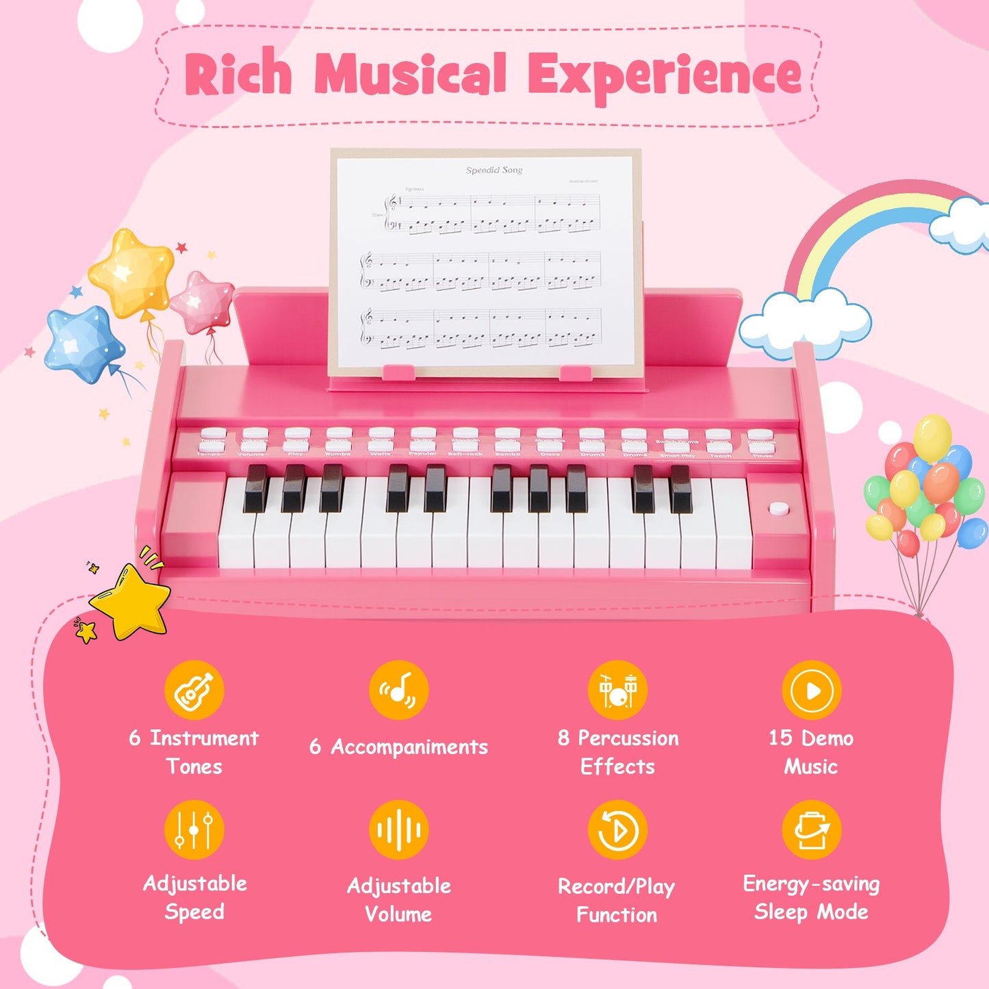25 Keys Kids Piano Keyboard with Adjustable Speed and Volume