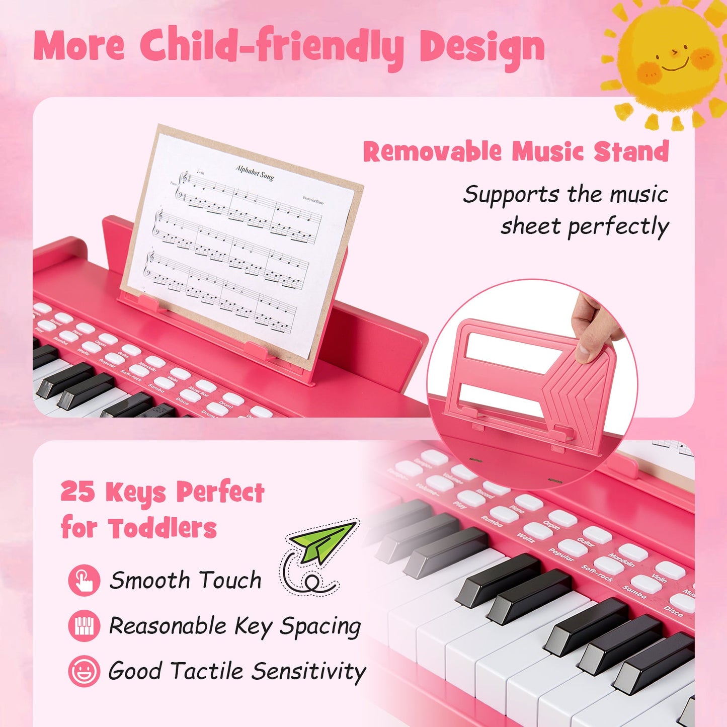25 Keys Kids Piano Keyboard with Adjustable Speed and Volume