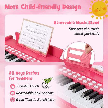 25 Keys Kids Piano Keyboard with Adjustable Speed and Volume