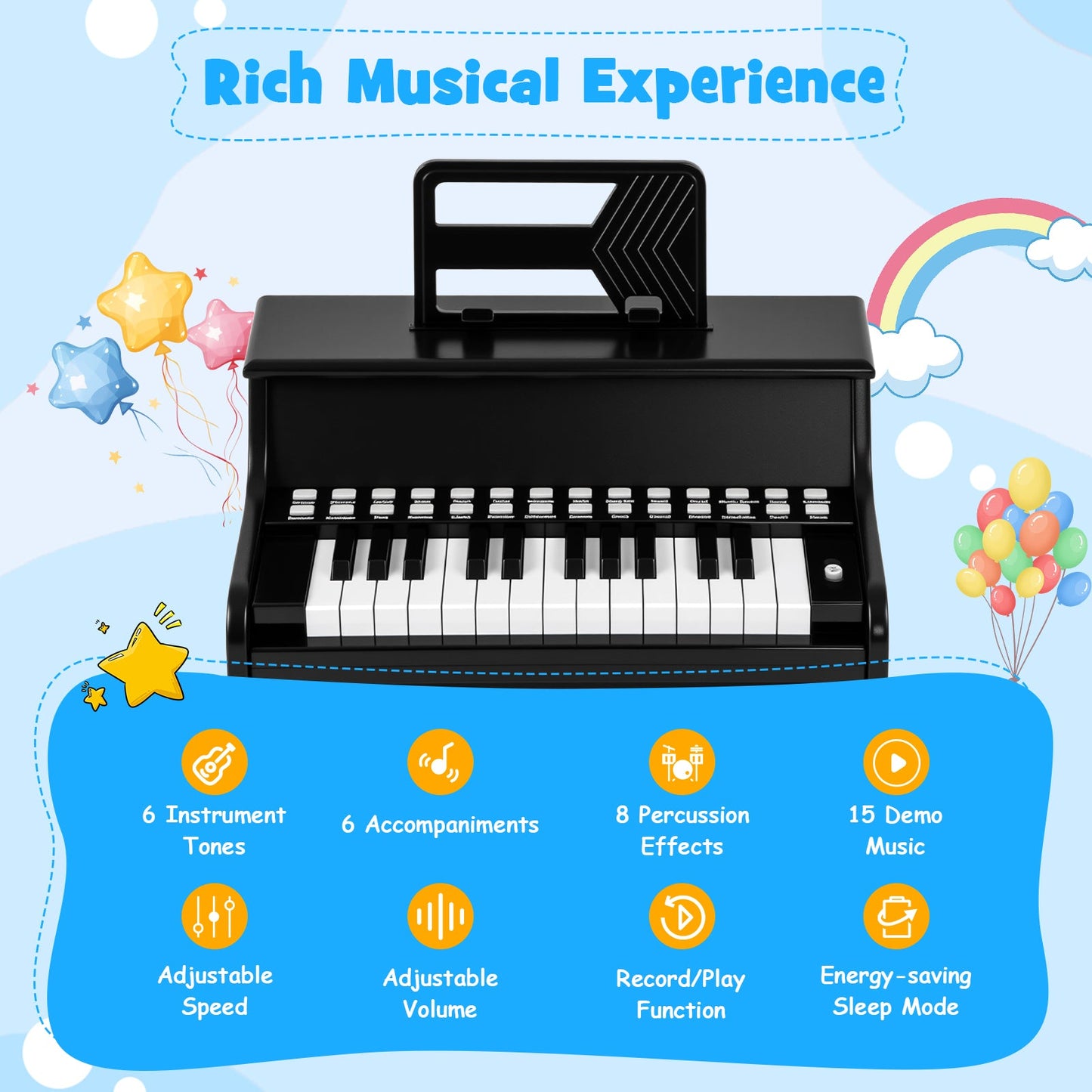 25 Keys Kids Piano Keyboard with Adjustable Speed and Teaching Mode