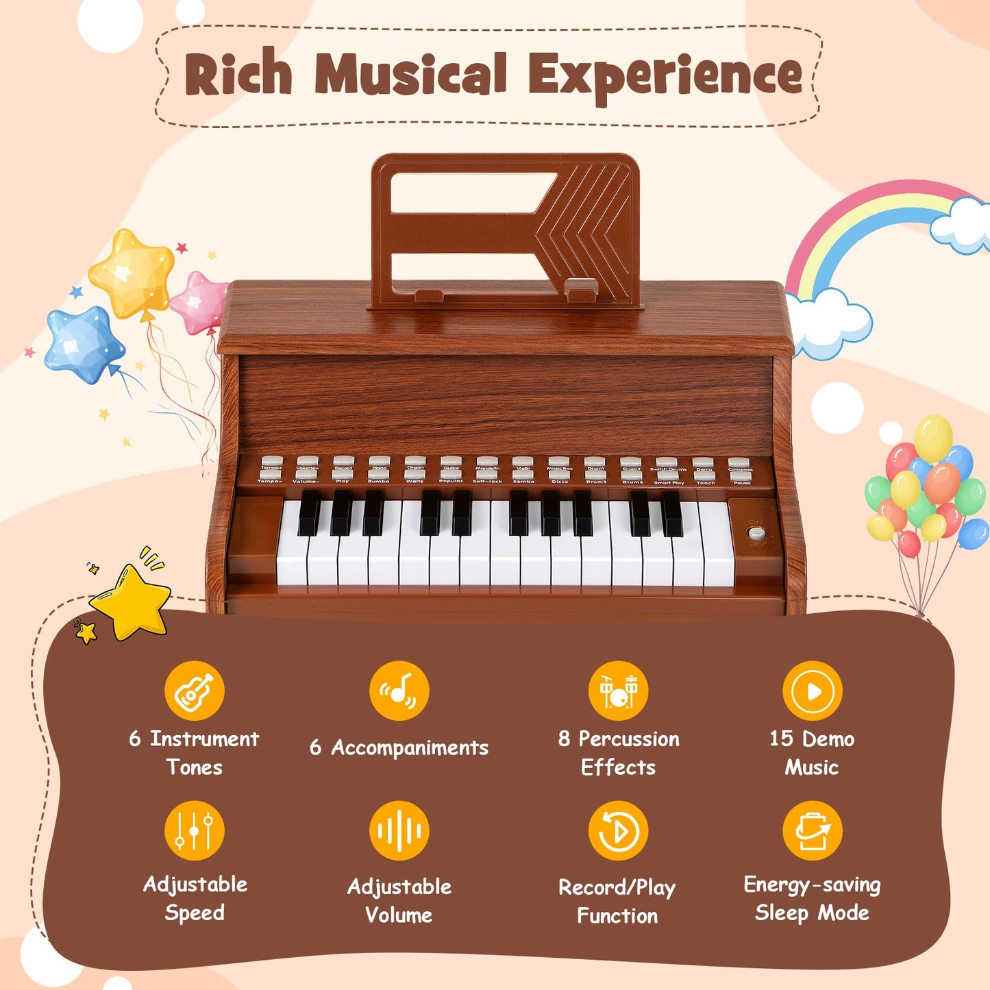 25 Keys Kids Piano Keyboard with Adjustable Speed and Teaching Mode