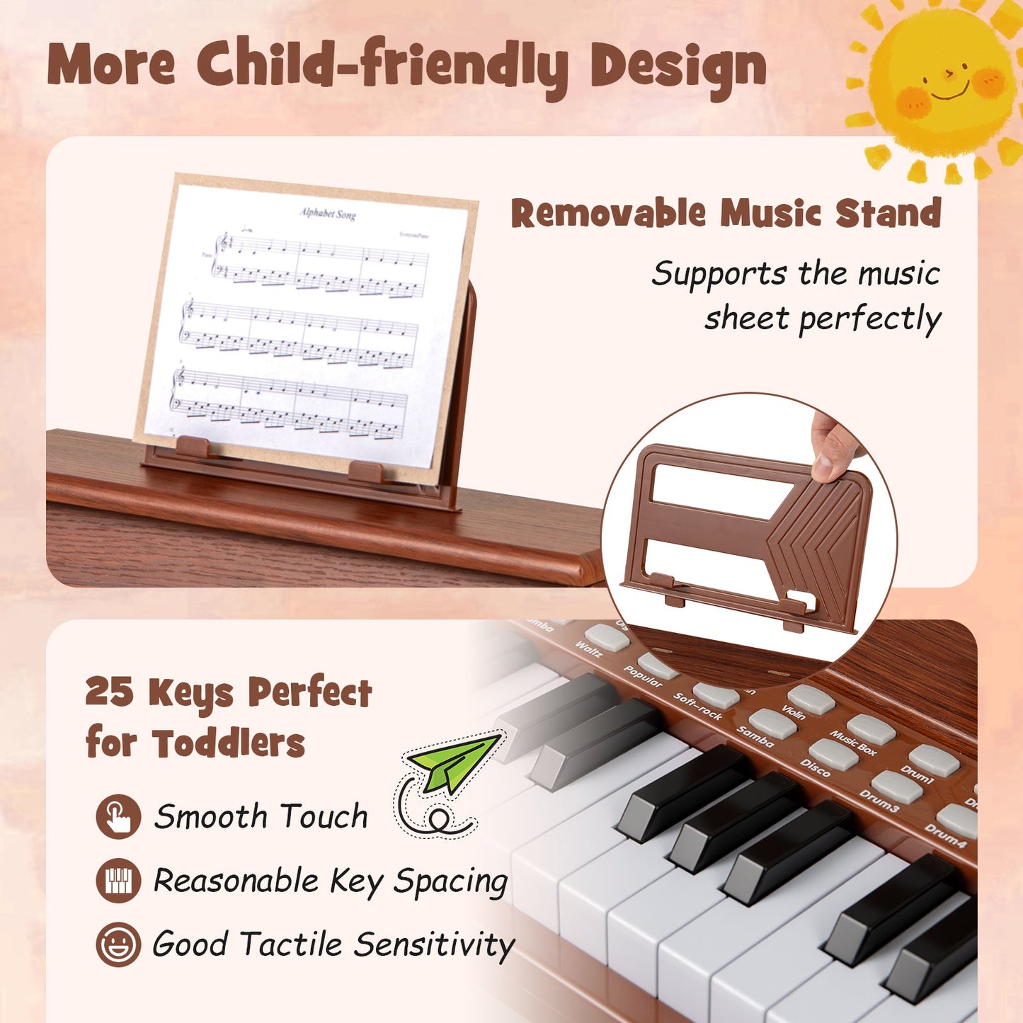 25 Keys Kids Piano Keyboard with Adjustable Speed and Teaching Mode