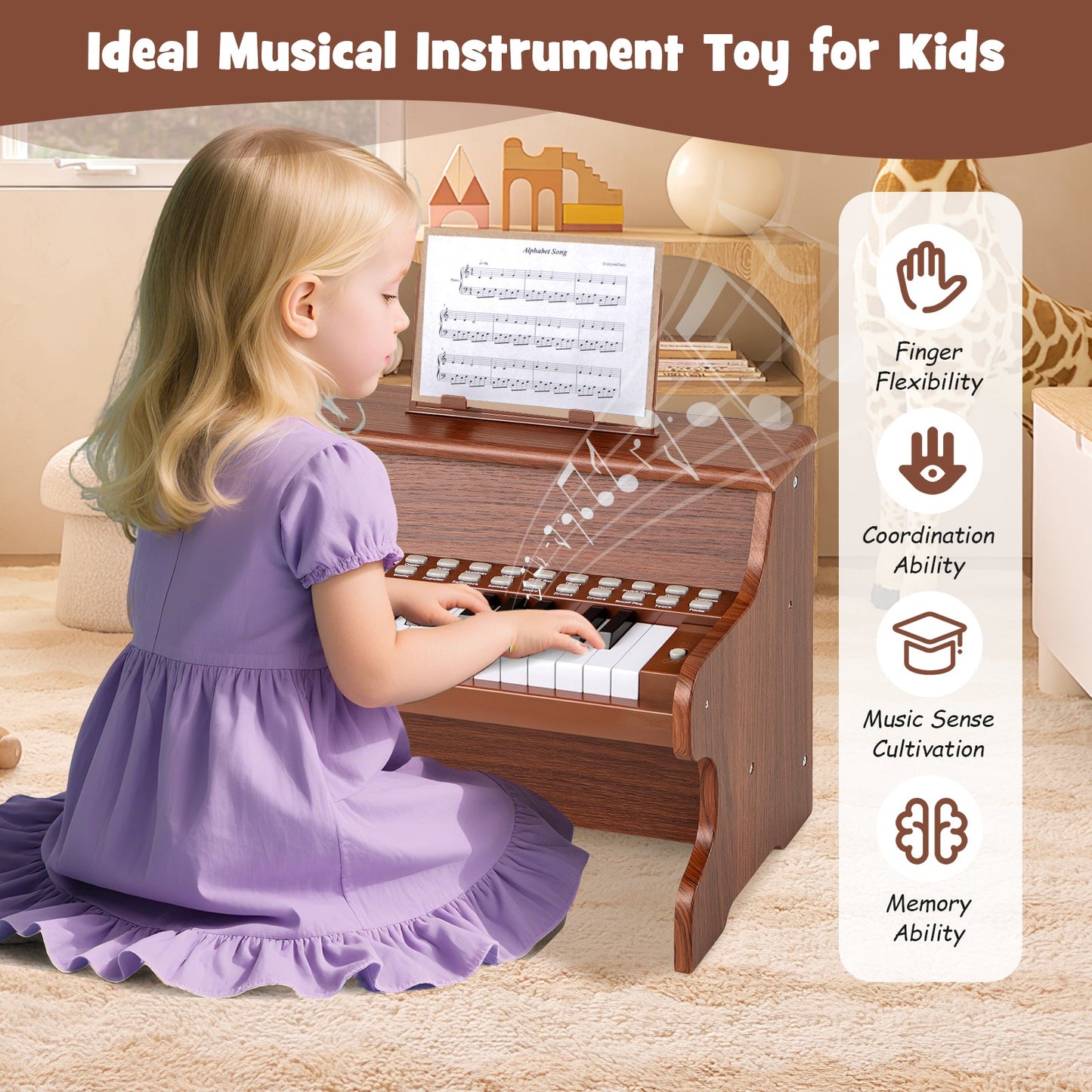25 Keys Kids Piano Keyboard with Adjustable Speed and Teaching Mode