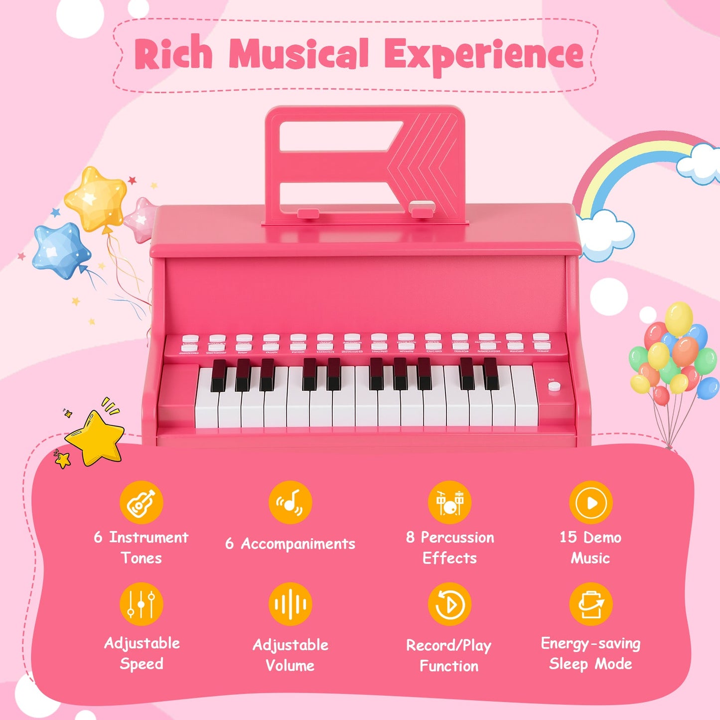 25 Keys Kids Piano Keyboard with Adjustable Speed and Teaching Mode