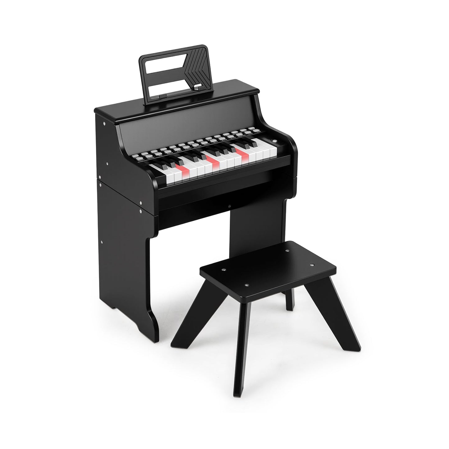 25 Keys Kids Piano Keyboard with Stool Mini Digital Piano Wooden Toy with Adjustable Speed and Volume