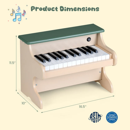 25 Keys Kids Piano Keyboard Wooden Digital Piano Toy with Removable Music Stand-Green