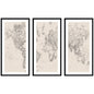 Vintage Black and White World Map Linen 3 Piece Framed Wall Art Print Set by The Creative Bunch Studio